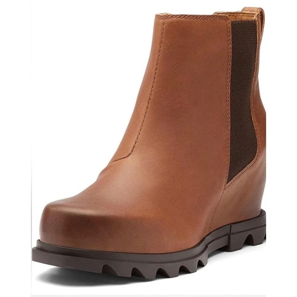 Sorel Bootie Boots Joan Of Arctic Wedge III Chelsea Wedge Leather Brown Size 10